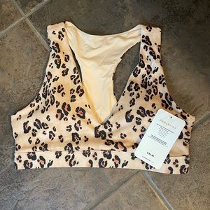 Fabletics ON-THE-GO MIDI MEDIUM IMPACT SPORTS BRA, size L, Desert Leopard, NWT